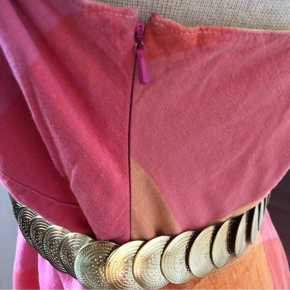 Vintage Large Plaid Checkered Full Skirt Linen Blend Dress - Picture 6 of 7